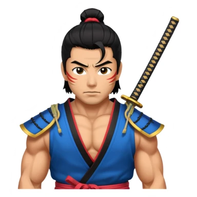 A muscular samurai with bold outlines and vibrant colors sticker