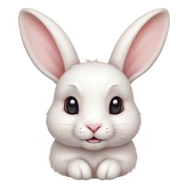 Cinematic Cute White Rabbit Portrait Emoji, Head tilted playfully and inquisitively, featuring a luxurious, silky white fur with soft, twitching ears, round, sparkling dark eyes filled with curiosity, Simplified yet irresistibly adorable features, highly detailed, glowing with a warm, friendly glow, high shine, affectionate and lively, stylized with a touch of whimsy, bright and endearing, soft glowing outline, capturing the essence of a mischievous yet loving bunny, so playful it feels like it could hop out of the screen and into your arms! sticker