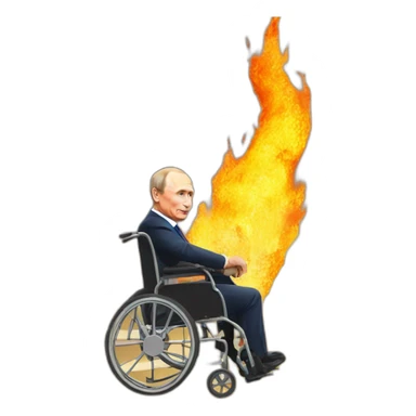 old putin in wheelchair on fire stairs sticker