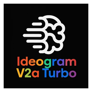 make a non gradient solid but colorful text of "Ideogram V2a Turbo", black background, add this logo too,  sticker