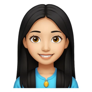 20 yr old asian woman hair  center part big eyes big smile tanned skin straight black hair hippie part hair  sticker