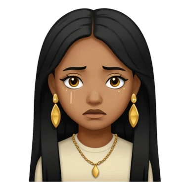 medium brown skin tone girl who has long layered black hair with gold stud earrings  who is sad  sticker