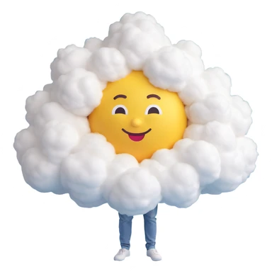 a person made entirely of voluminous fluffy clouds, up to the shoulders, 3D emoji style sticker