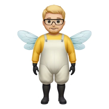 full body medium plus size male bee keeper in yellow and black with  short light strawberry blonde hair and goatee wearing glasses  sticker