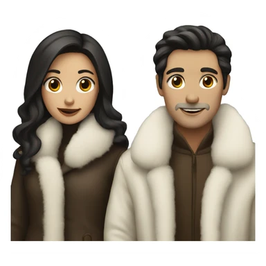 Dark haired White couple in long fur coats sticker