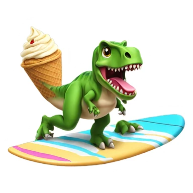 T-rex surfing while eating an ice cream sticker