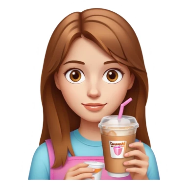 Fair skin light brown hair hazel eyes girl holding a dunkin iced coffee cup sticker