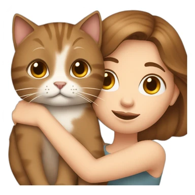 white girl with brown hair holding a cat sticker