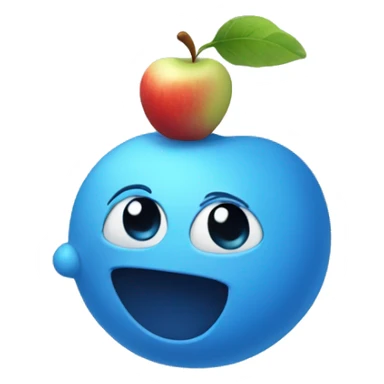 silly blue guy holding apple sticker