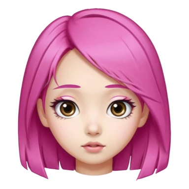 An Asian girl with pink hair, big eyes, thick eyebrows, and long eyelashes; only her head... sticker