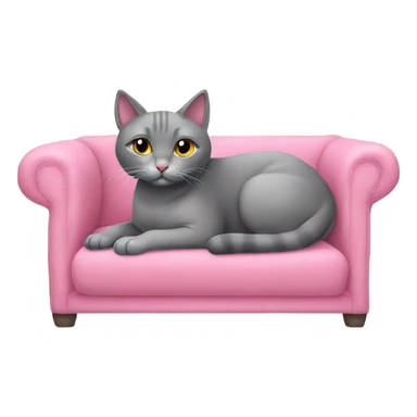 grey cat sitting on a pink couch sticker