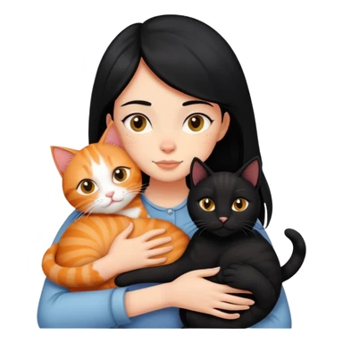 A black-haired girl hugs a ginger cat and A black cat sticker