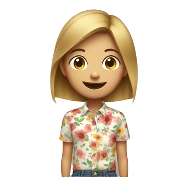 smiling girl in floral shirt, mouth closed sticker