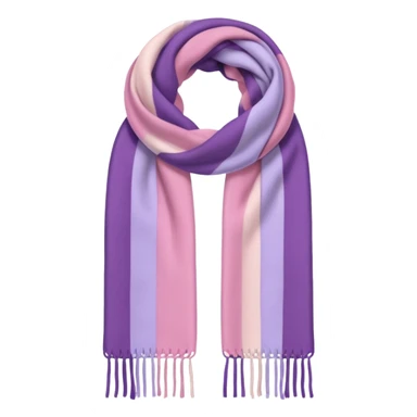 Realistic pastel-pink and pastel-violet vertically thick-striped winter scarf isolated. sticker
