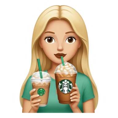 Long blonde model sipping a Starbucks iced coffee sticker