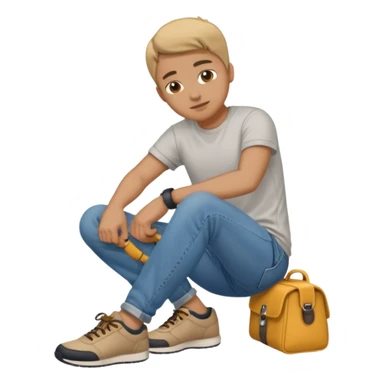 Person tying shoe sticker