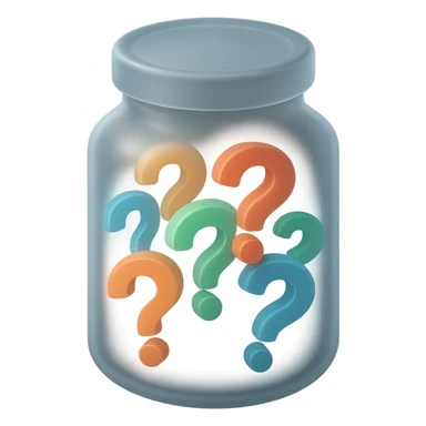 glass jar filled with colorful question marks inside, matte glass style sticker