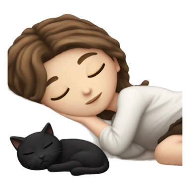White girl brown hair sleeping with black kitty sticker