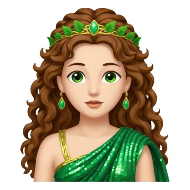 Terra, Goddess of Earth from Roman Deities with long brown wavy hair, green sequin toga  sticker