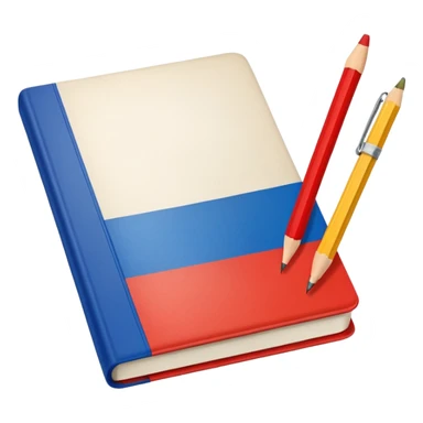 book with Russian flag colors, open notebook and pencil nearby sticker
