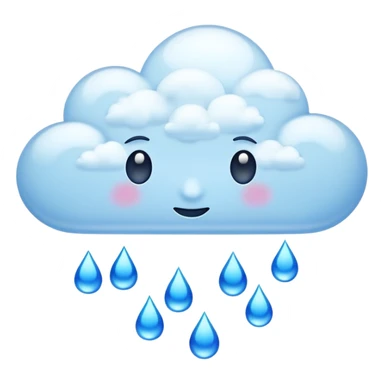 Emoji-style clouds with falling blue raindrops, no faces. Glossy 3D look, transparent background, vibrant colors. sticker