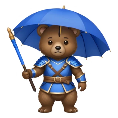 Bear with blue umbrella, wearing samurai sticker