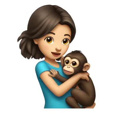 Girl with dark brown hair kissing baby monkey   sticker