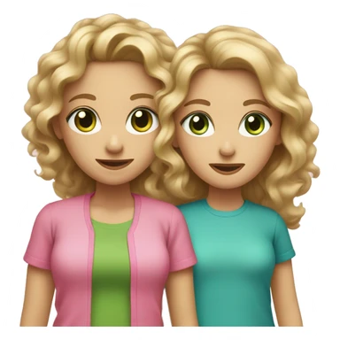 mother with long straight light brown and green eyes plus daughter with long curly dirty blonde hair and blue  eyes, both with pink shirts sticker