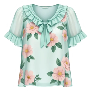 White Floral short sleeve chiffon ruffle blouse sticker