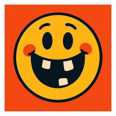 smiley face with missing teeth, cartoon style, vibrant toon illustration sticker