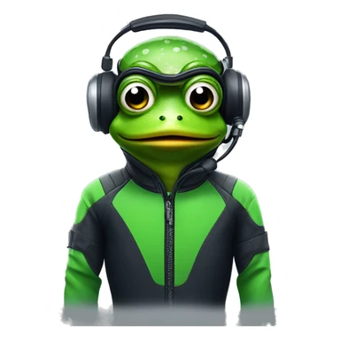 generate a frog with headphone in a scuba suit in an f1 car sticker