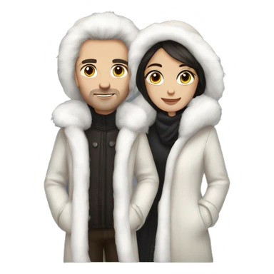 Dark haired White couple in long fur coats sticker