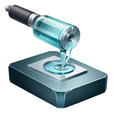 Glassworking icon, piece of glass being cut or polished, glass cutter, grinder, smooth shiny surface, sparks or glass shards, minimalistic style, clean lines, transparent background. sticker