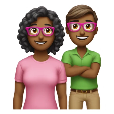 4 amigos, 3 mujeres y un chico, una de las chicas con gafas al igual que el chico, que se vean inteligente, que la ropa que lleven combine y sean en tonos rosados y verdes. sticker