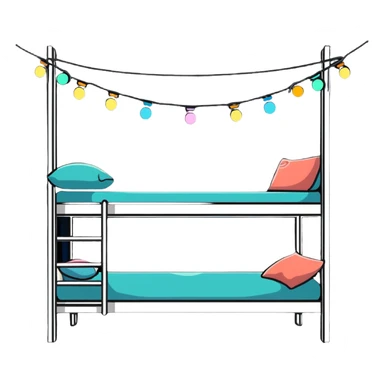 cozy loft bed with string fairy lights glowing underneath sticker