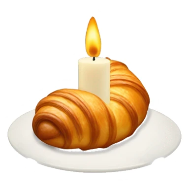 a candle in the shape of a croissant, felines sticking out of the croissant sticker