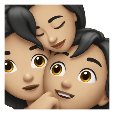 A lesbian couple with white skin and long black hair hugging intimately with their eyes closed sticker