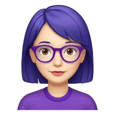 50-year-old woman with purple glasses, brown eyes, and indigo shoulder-length hair sticker