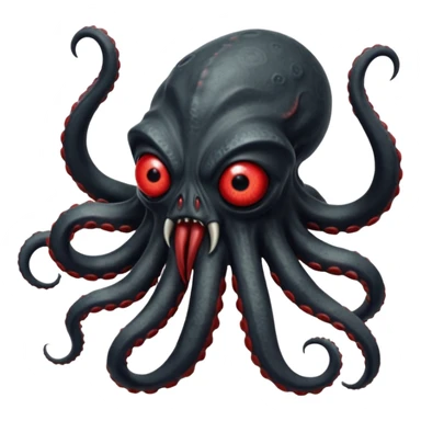 aggressive 8-tentacled black cyclops alien emoji, black body, one big evil red eye in the middle, attacking from a side angle, no arms or legs, match attached references sticker