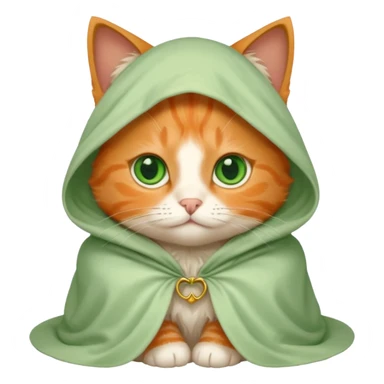 baby orange cat green eyes, in white cloak sticker