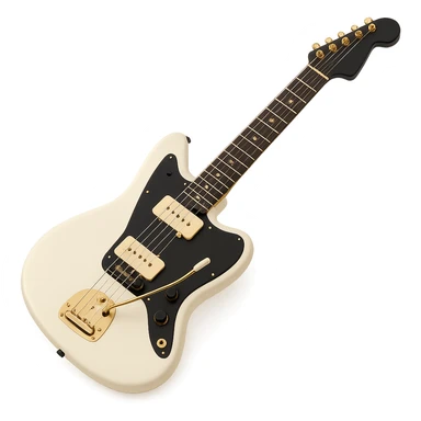 Olympic White Fender Jazzmaster guitar with classic tremolo bar sticker