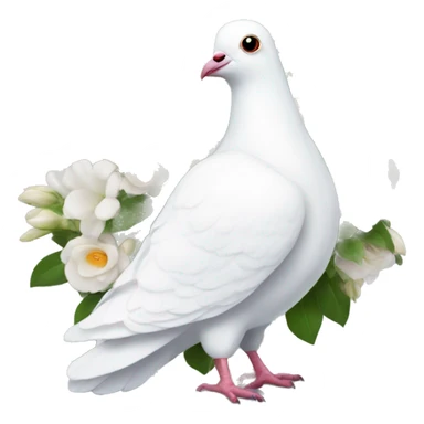 a white pigeon with some wedding flowers sticker
