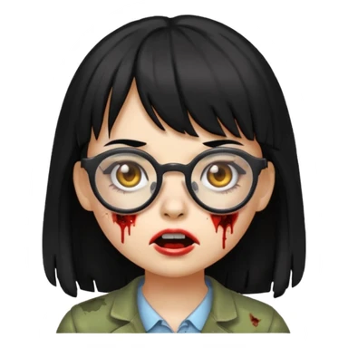 Garota zumbie emoji iphone com oculos e cabelos pretos com franja sticker