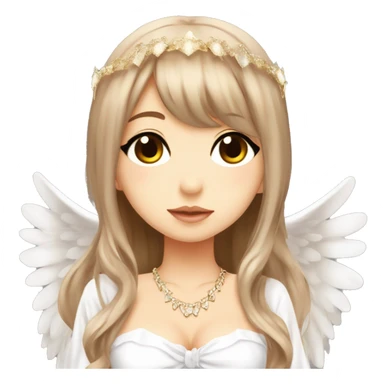 hime gyaru girl, angel wings, halo, white dress, long brown beautiful hair  sticker