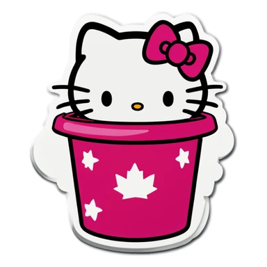 A trash bin that says GOODBYEEEE with hello Kitty in it sticker