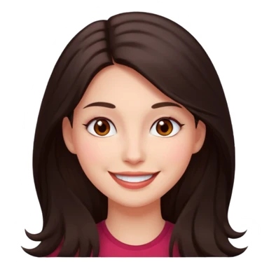 An emoji featuring a woman with dark brown long hair, brown eyes, light pinkish skin, red cheeks sticker