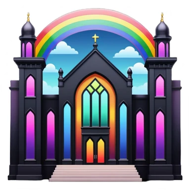 jewish synagogue temple in dark goth aesthetic style with black building and rainbow tint glass windows sticker