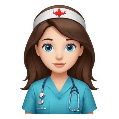 pretty brunette nurse with long hair and blue eyes in dinosaur scrubs sticker