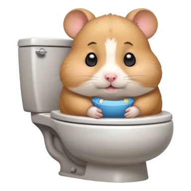 Cute chubby cartoon-style hamster sitting on toilet, sticker-style illustration sticker
