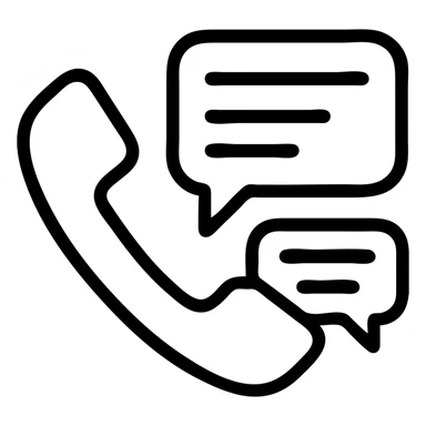 simple line art icon of a clear phone handset with speech bubbles or text lines, minimal, no color, no fill sticker